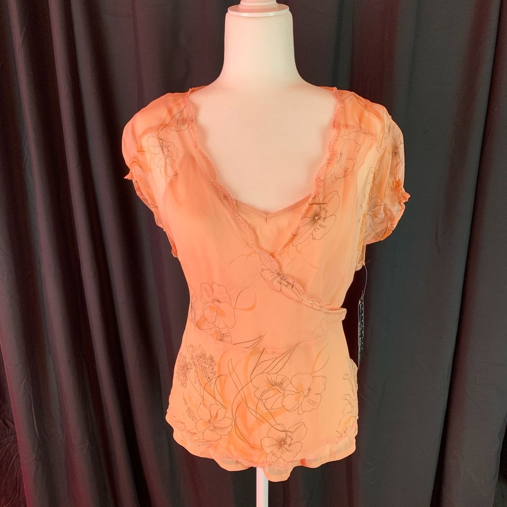 Separates peach floral sheer shirt with tank size XL